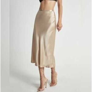 Commense Satin Midi Skirt Size Small Beige Champagne Silky Calf Length